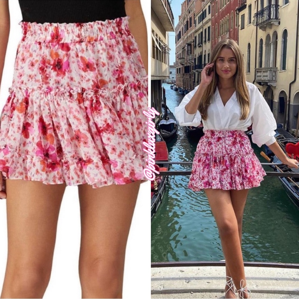 $260 MISA Los Angeles Pink Chiffon Floral Skirt 💕